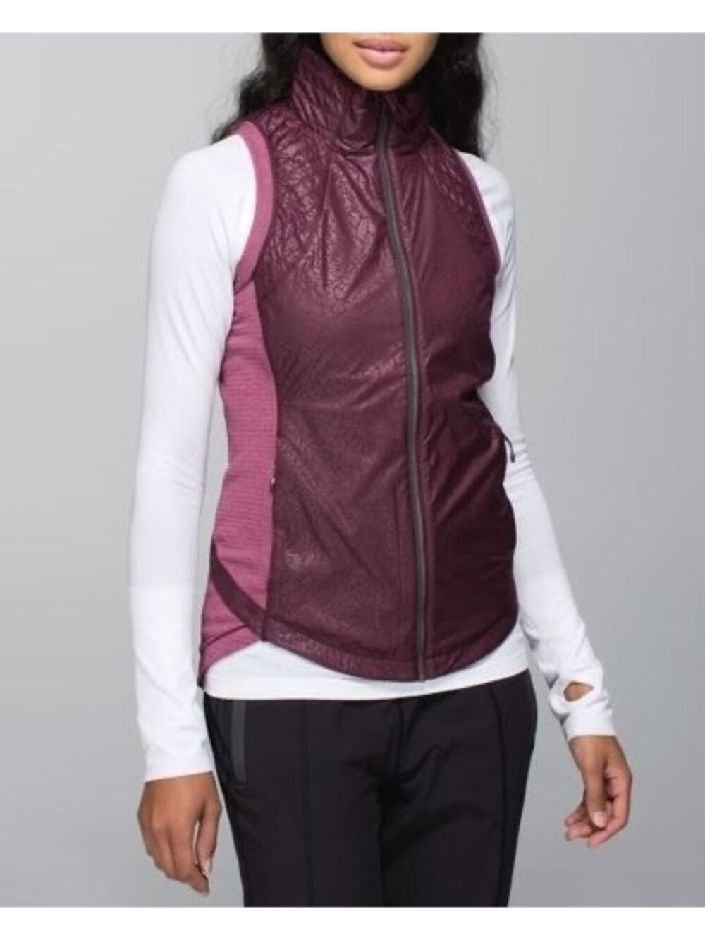 Lululemon Burgundy Sleeveless Reflective Zip Up Mock Neck Wind Resistant Vest 8